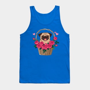 Cute pug dog sitting in a basket Tank Top